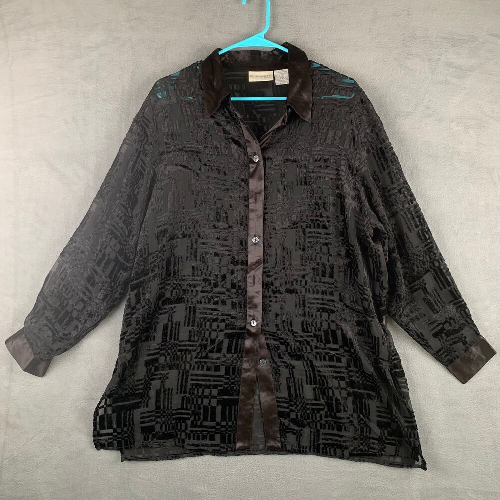 Burnout Velvet Button Down Top Black Witchy Whimigoth‎ Textured Blouse Size 14